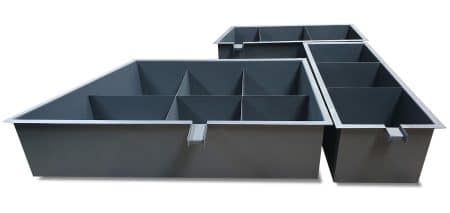 Ensemble bassins sur mesure avec cloisons et lames d’eau