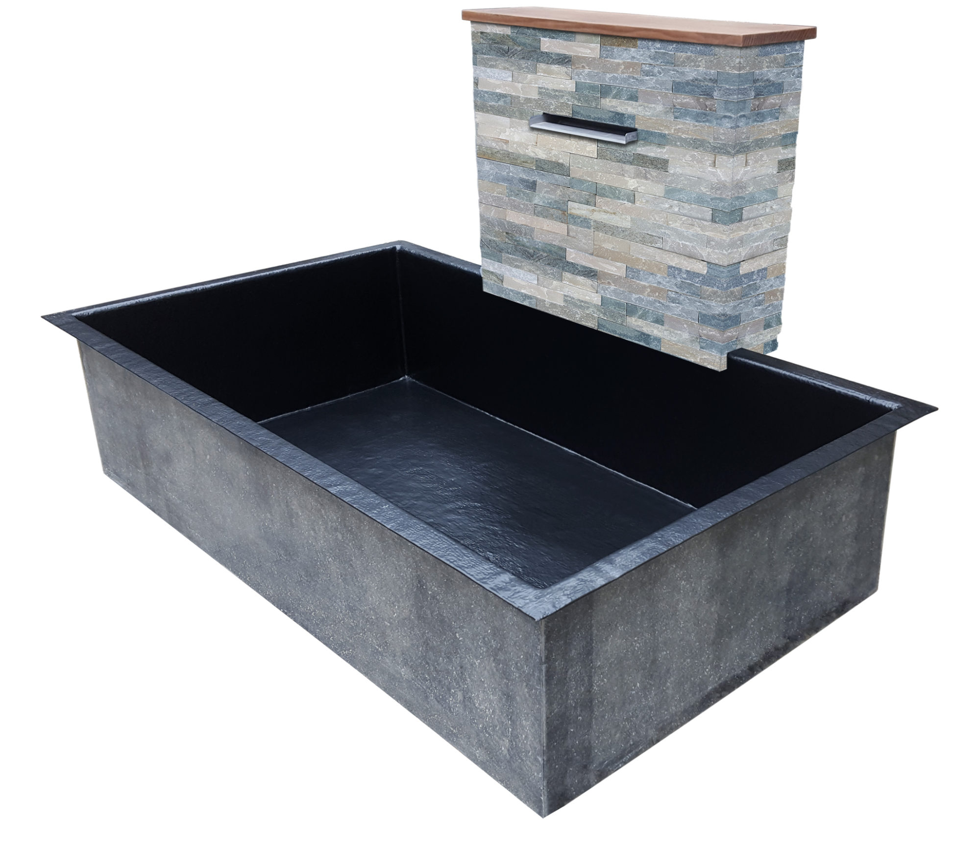 Mur d'eau JCB AQUATIQUE & PAYSAGE (4) Muret d'eau en shiste gris beige avec bassin